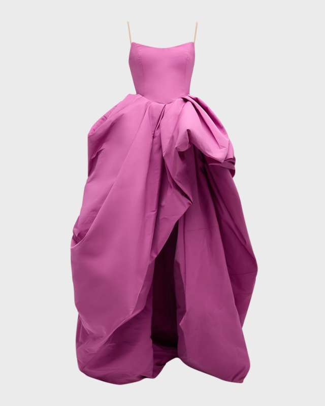 Strapless Draped High-Low Faille Gown